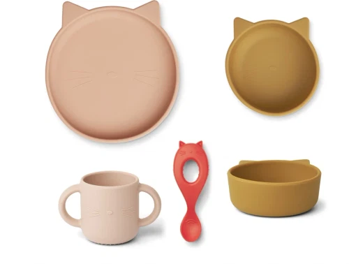 Liewood cat rose multi mix spisestel Vivi silikone (4-pack)